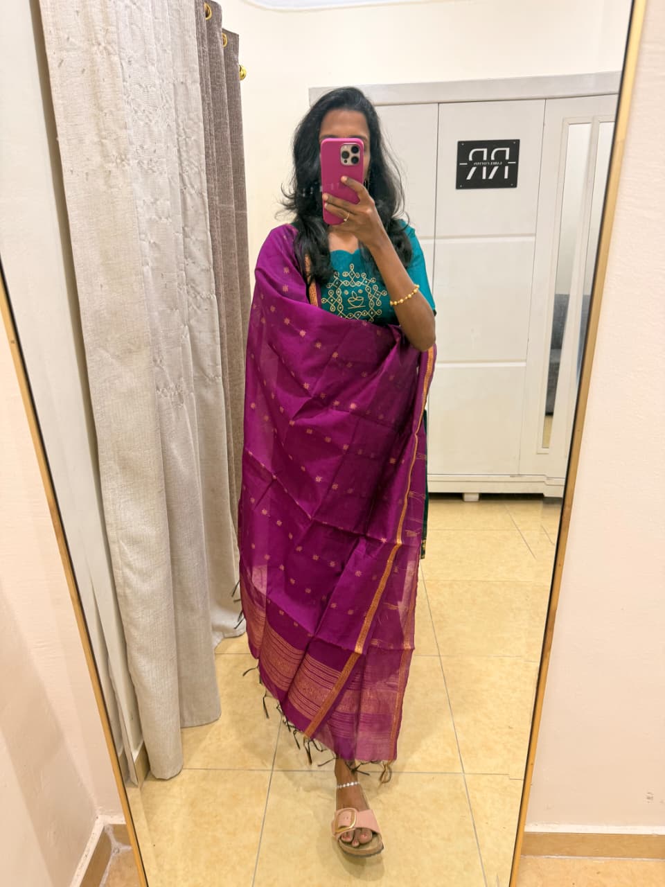 Teal Royale – Dark Pink Silk Dupatta Set