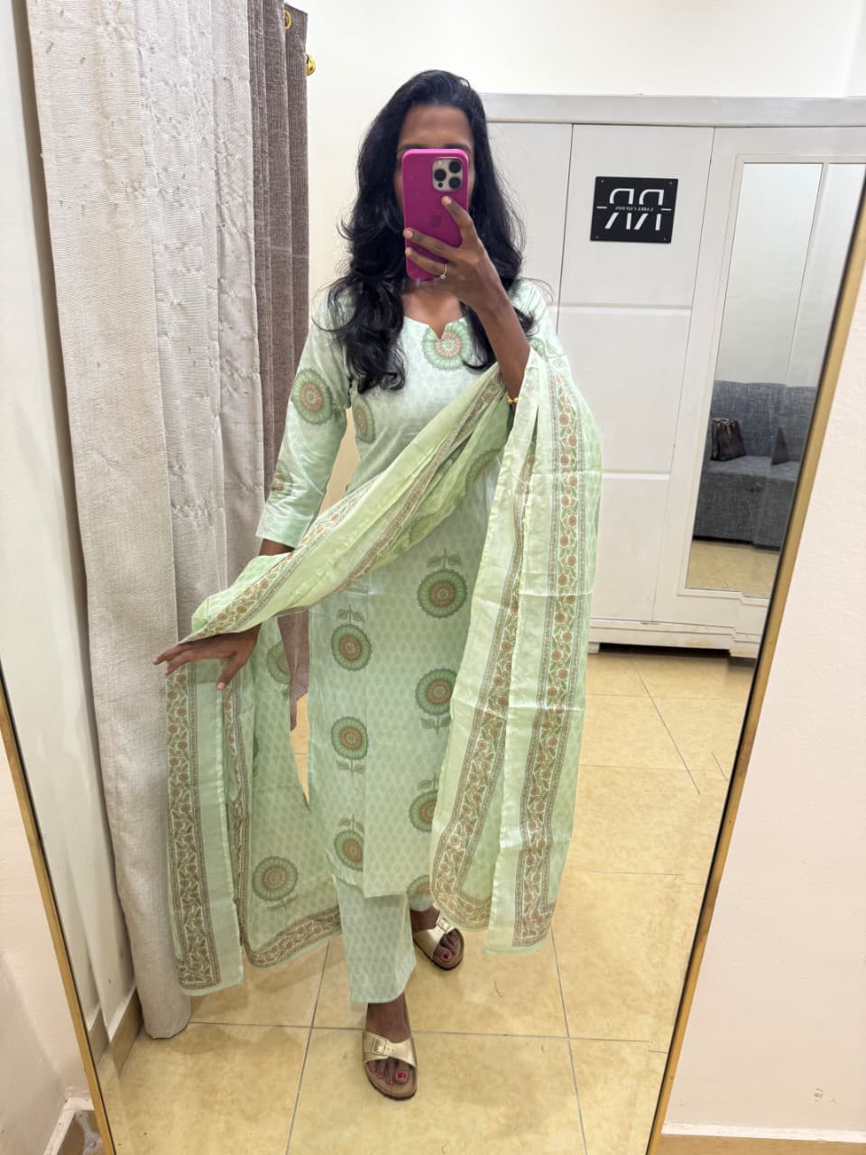 Mint Green Floral Elegance – Kurta Pant Set with Dupatta