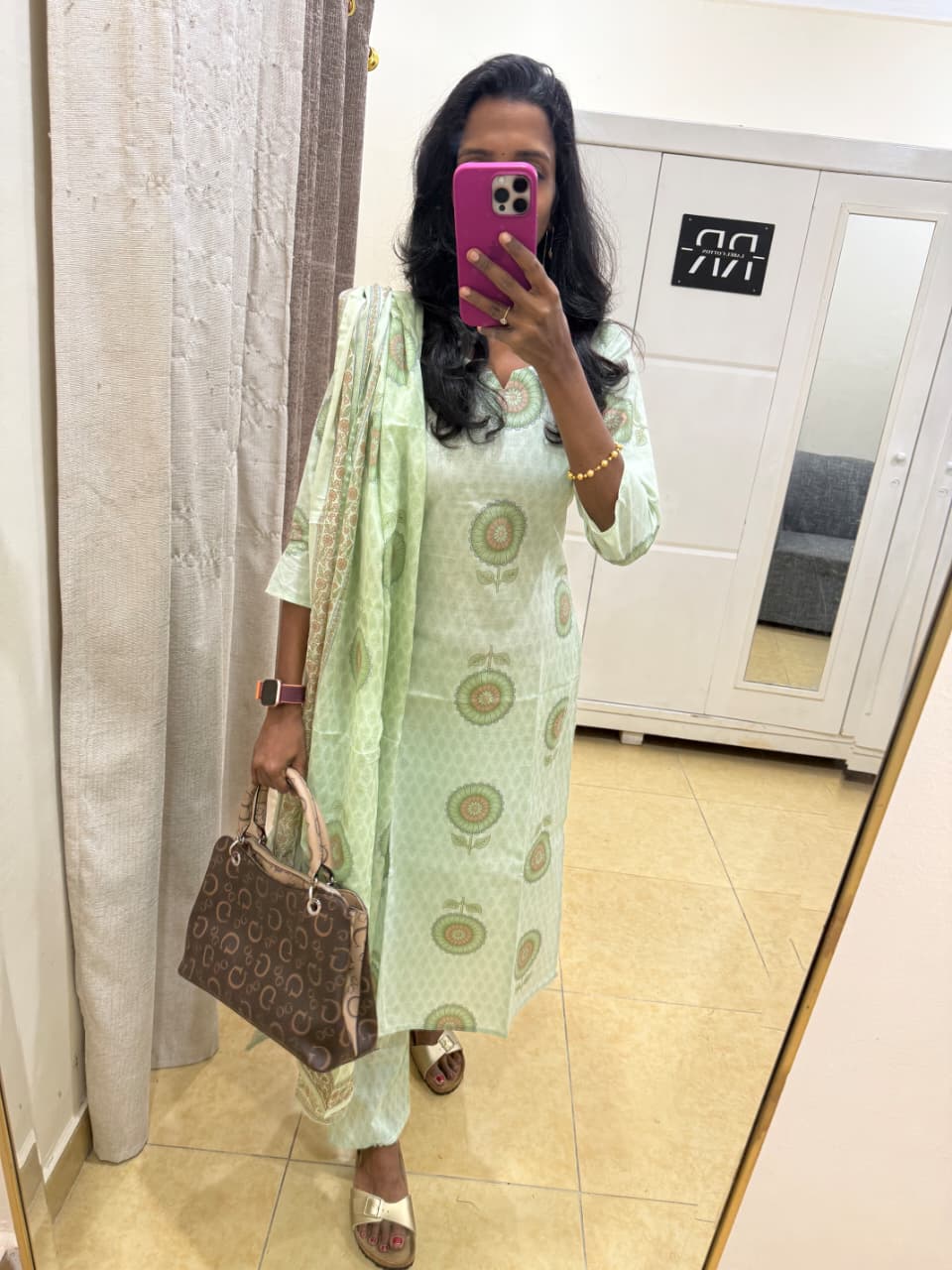 Mint Green Floral Elegance – Kurta Pant Set with Dupatta