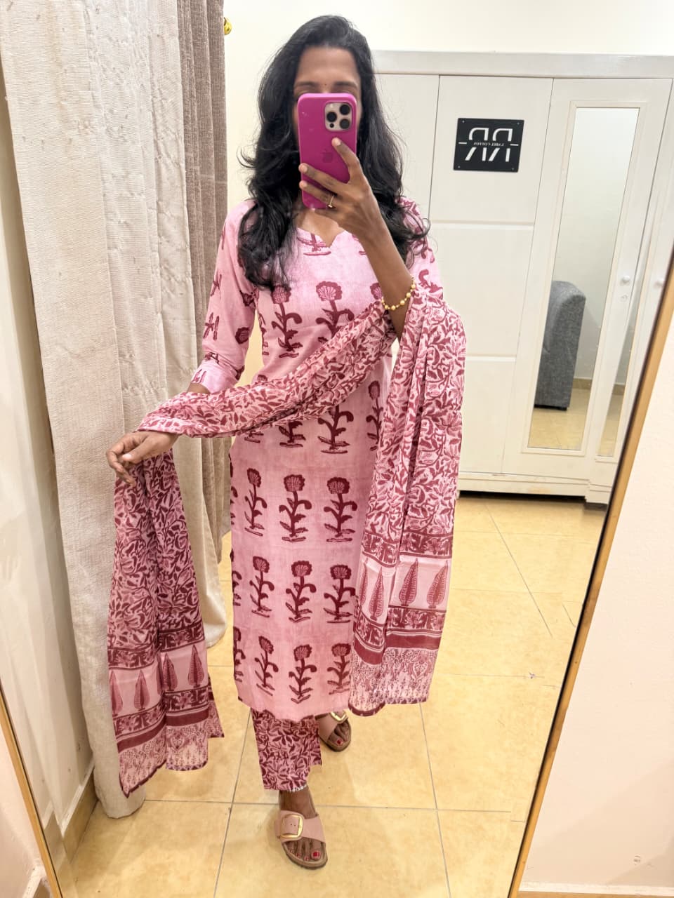 Rosewood Bloom – Pink Floral Kurta Pant Set with Dupatta