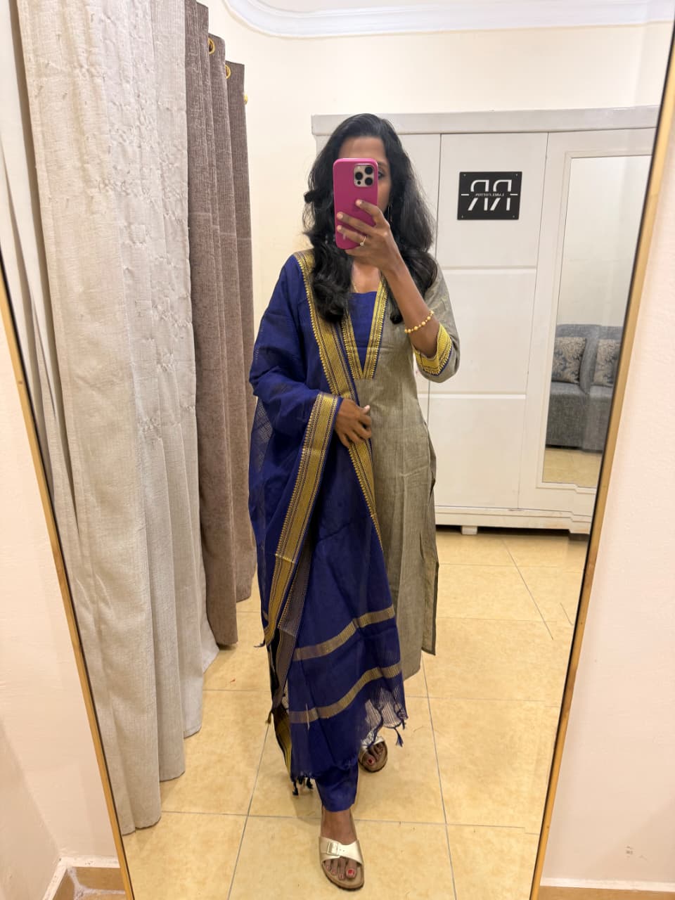 Royal Blue Elegance – Olive Grey Kurta Pant Duppata Set