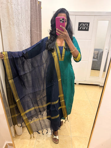 Emerald Noir – Teal & Navy Kurta Pant Dupatta Set