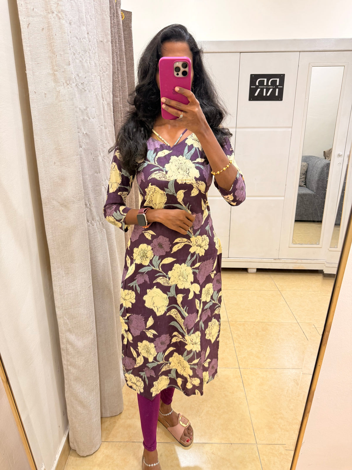 Mulberry Meadow – Wine Floral Straight Kurta with neck detailing