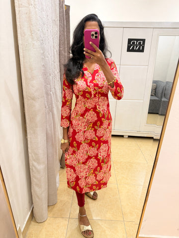 Ruby Blossom – Red Floral Kurta