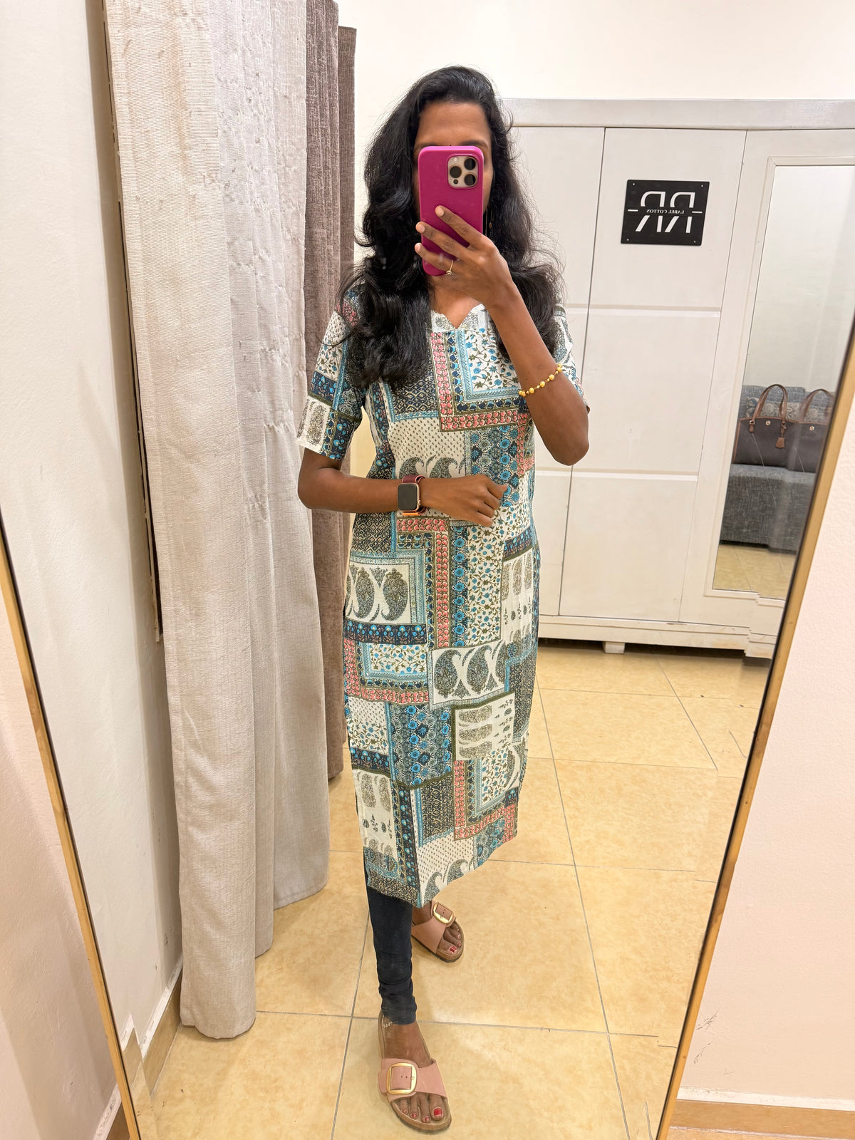 Mosaic Melody – White with Royal blue Patchwork Printed Straight Kurta