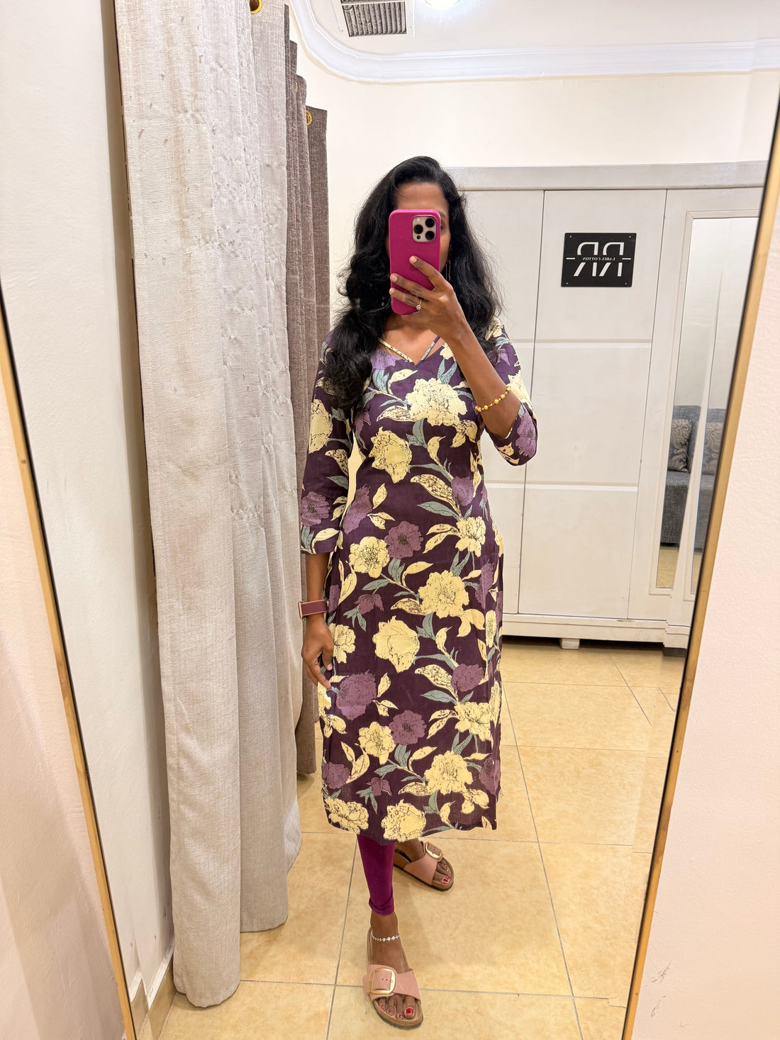 Mulberry Meadow – Wine Floral Straight Kurta with neck detailing