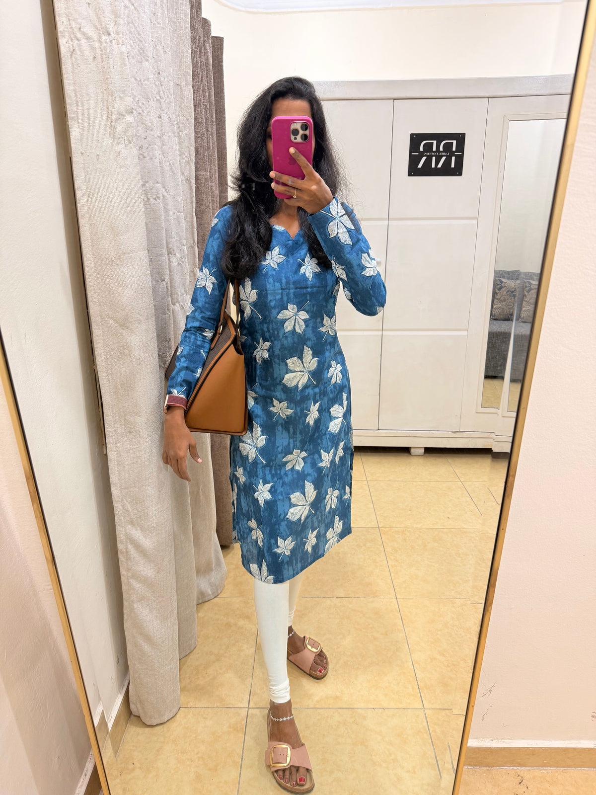 Indigo Foliage – Blue Leaf Straight Kurta with full sleeves