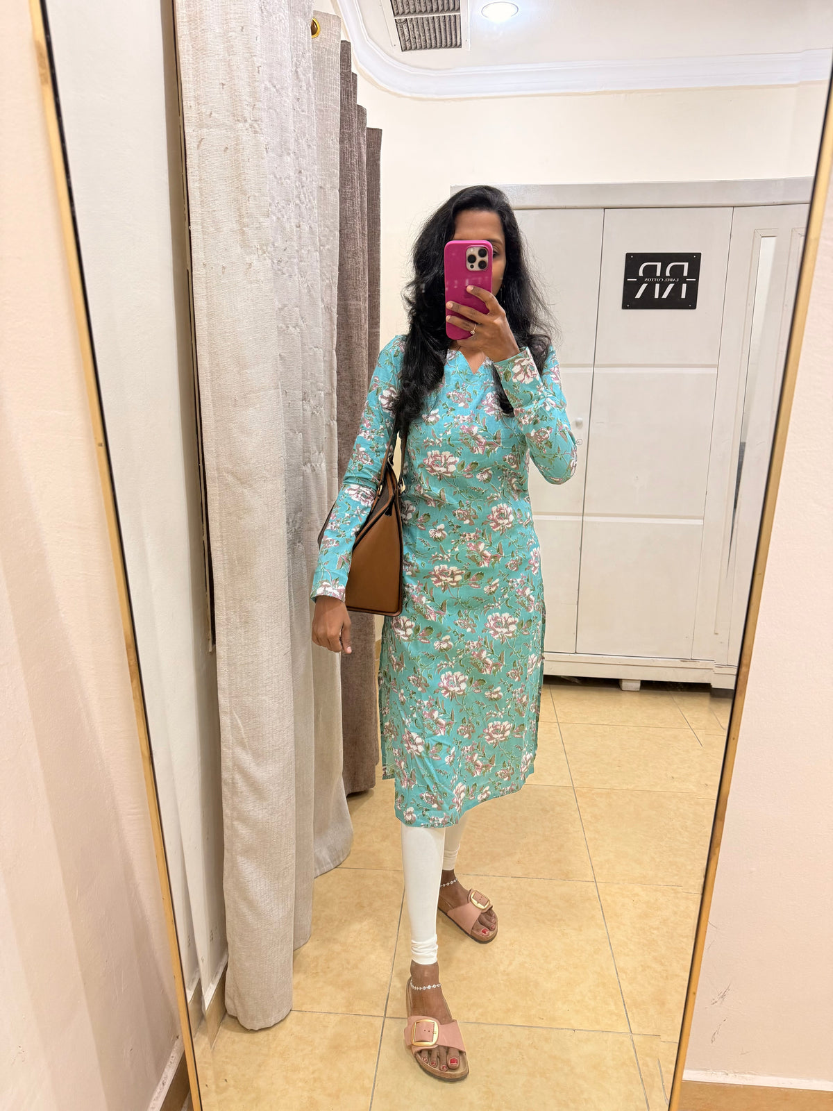 Mint Blossom – Sea Green Floral Straight Kurta with full sleeves
