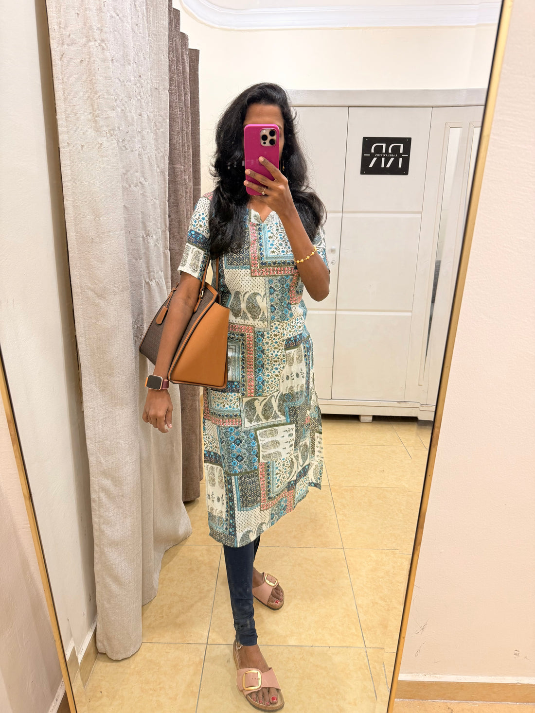 Mosaic Melody – White with Royal blue Patchwork Printed Straight Kurta