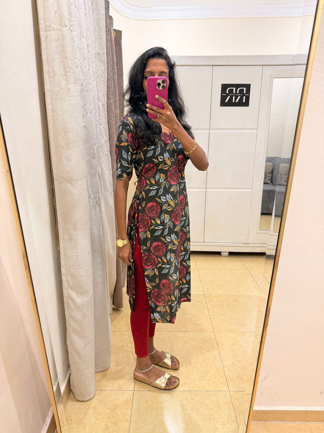 Midnight Rose – Floral Cotton Kurta designed with scallop neck and sleeves