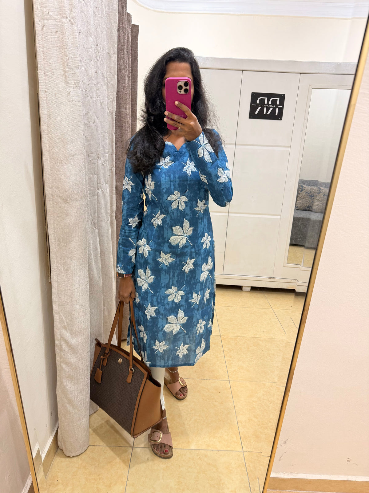 Indigo Foliage – Blue Leaf Straight Kurta with full sleeves