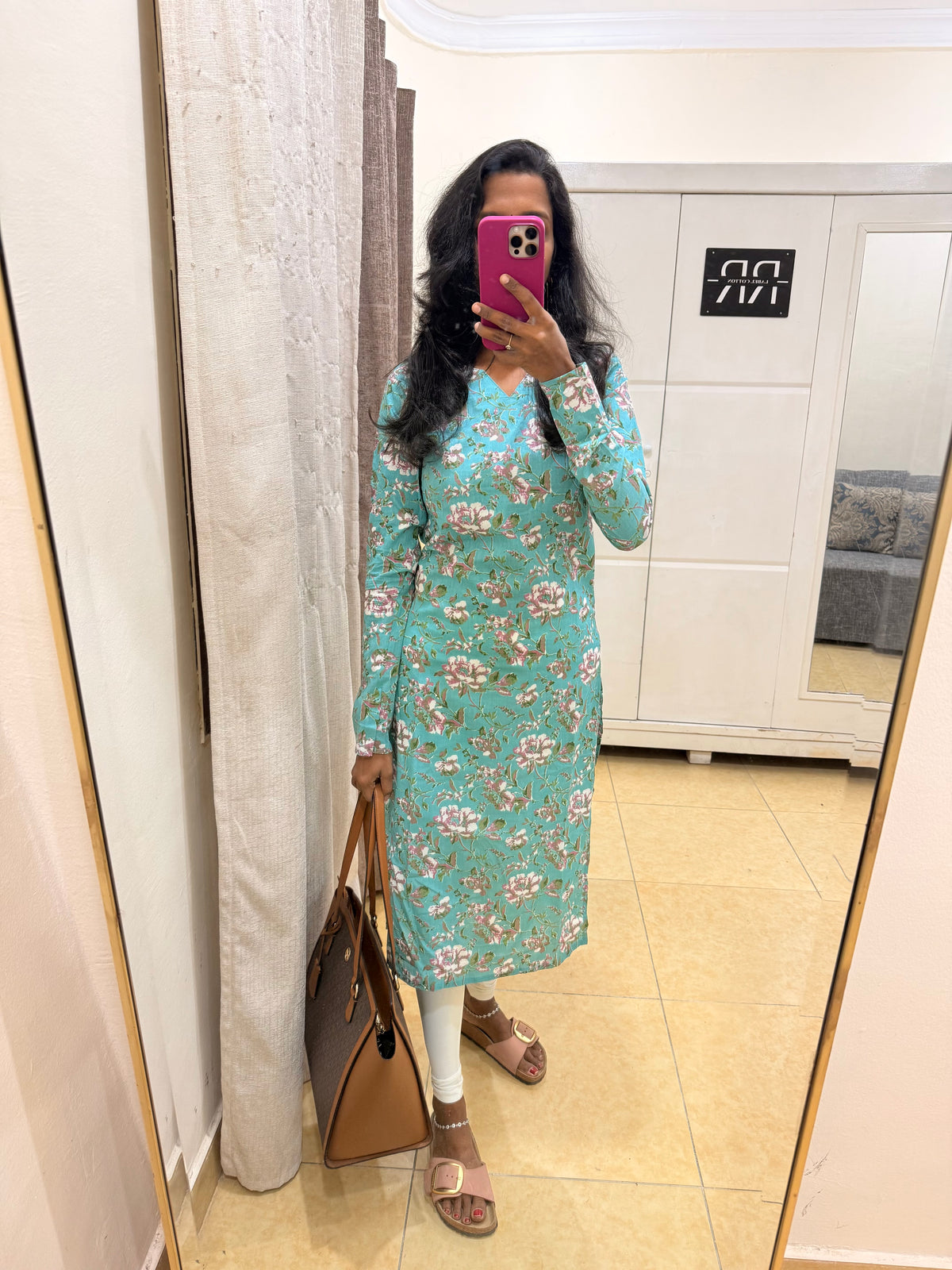 Mint Blossom – Sea Green Floral Straight Kurta with full sleeves