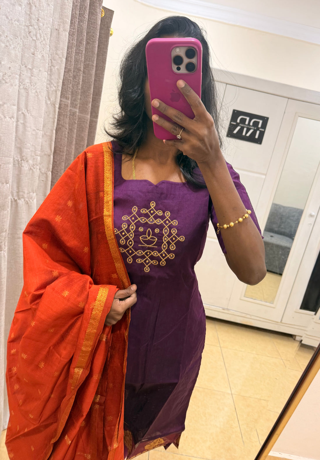 Purple Majesty with orange Dupatta set