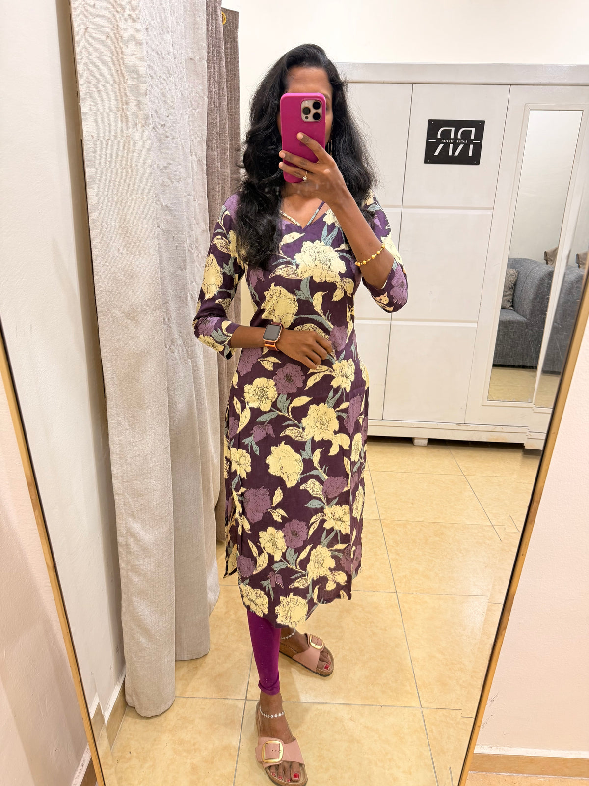 Mulberry Meadow – Wine Floral Straight Kurta with neck detailing