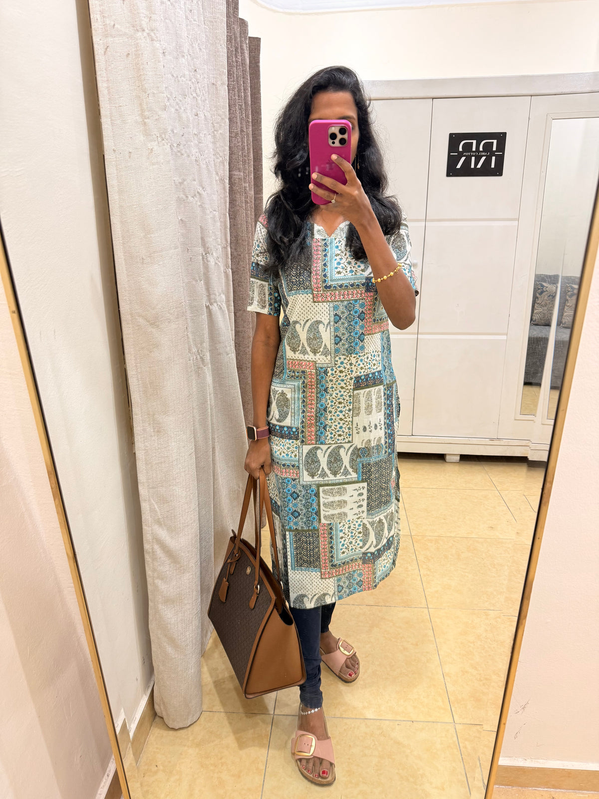 Mosaic Melody – White with Royal blue Patchwork Printed Straight Kurta