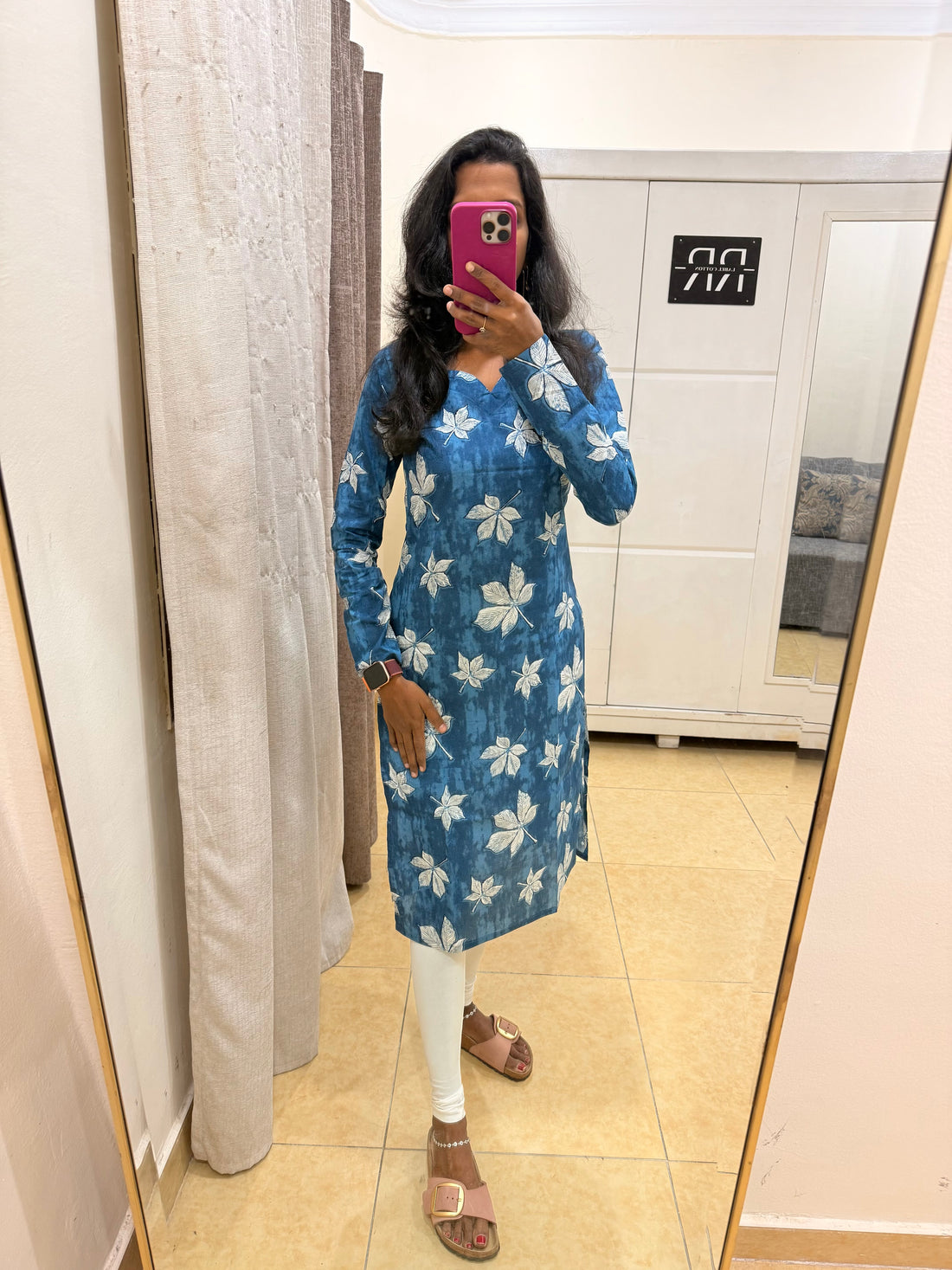 Indigo Foliage – Blue Leaf Straight Kurta with full sleeves