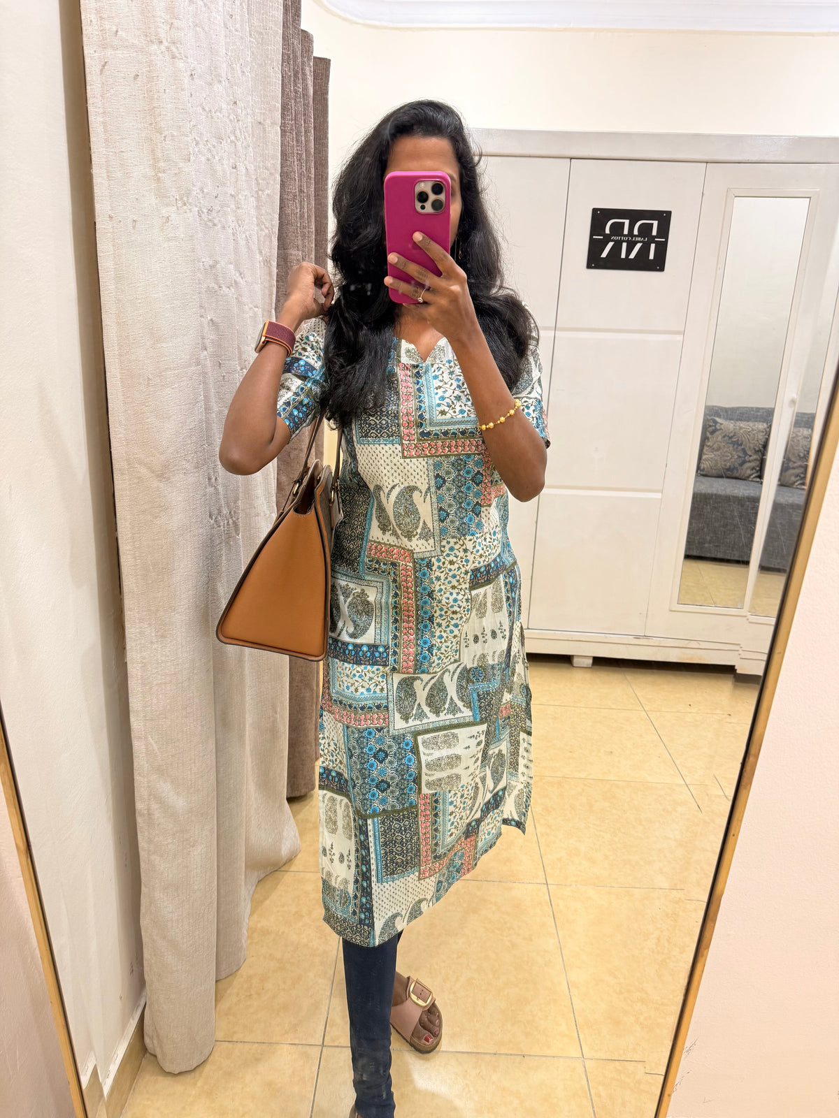 Mosaic Melody – White with Royal blue Patchwork Printed Straight Kurta