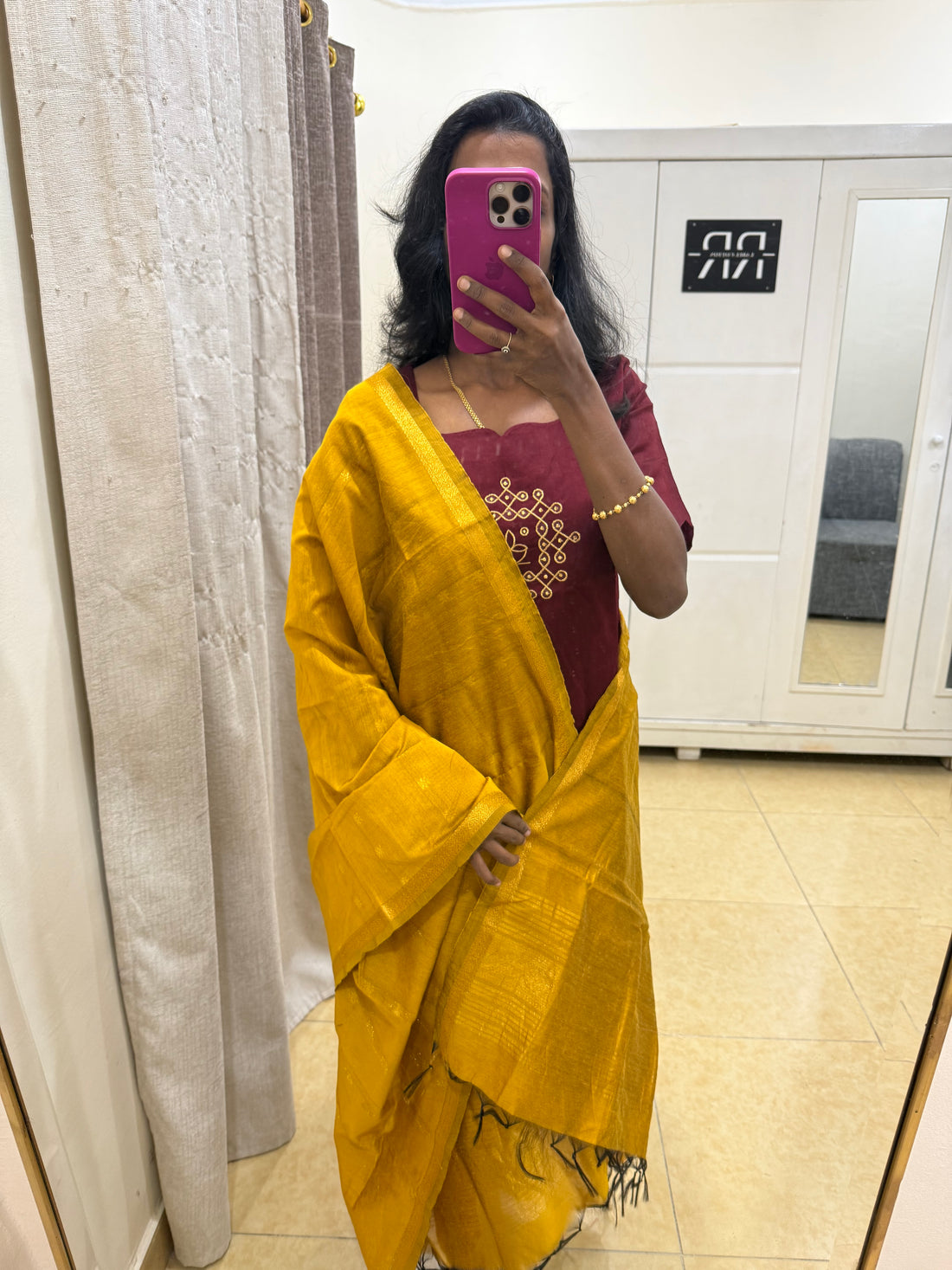 Maroon Majesty – Mustard Gold Dupatta Set